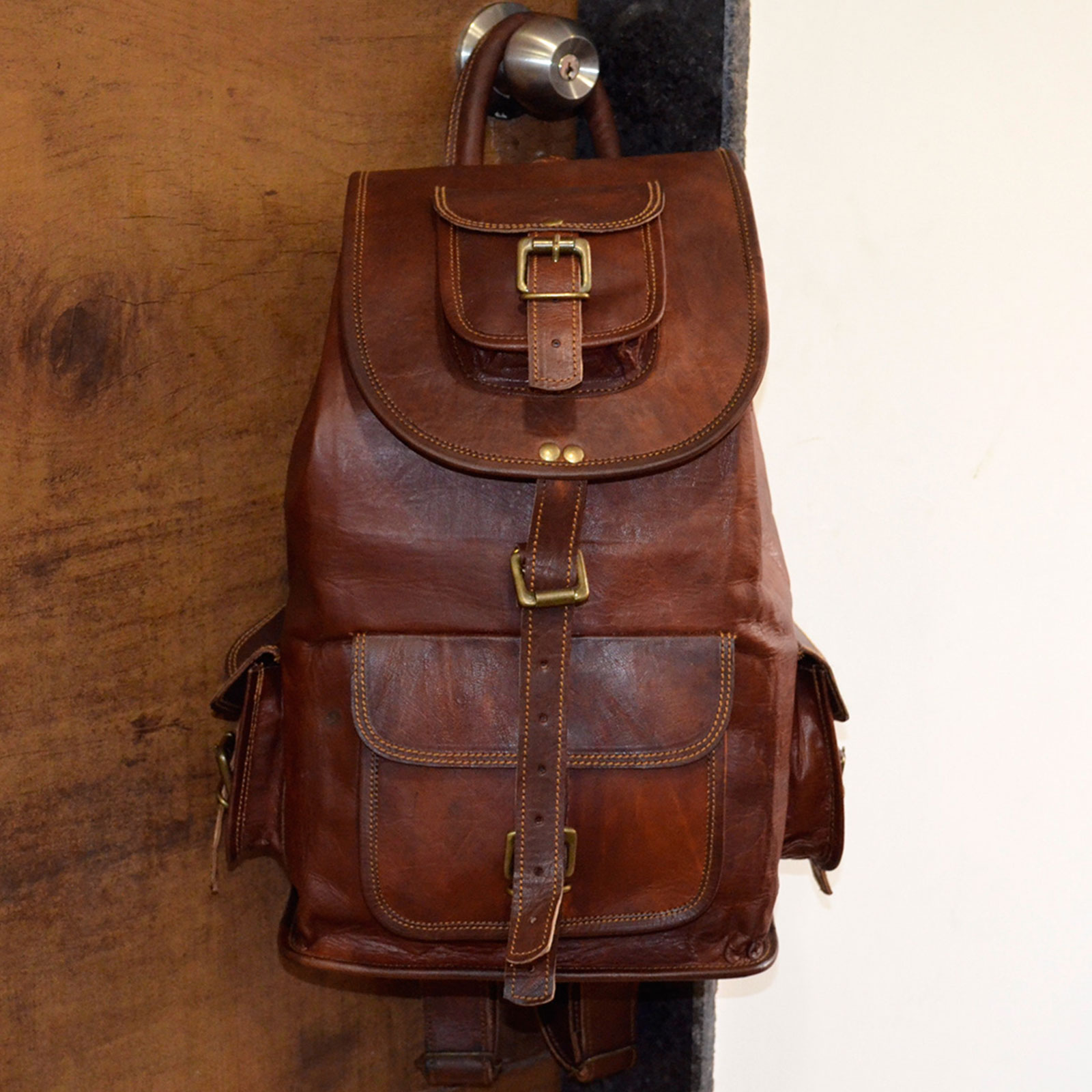 Vintage Genuine Leather 16" Rucksack Luggage Travel Hiking Bag